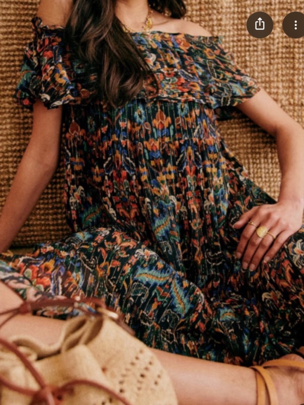 Sézane Multicolor Off-Shoulder Pleated Maxi Dress